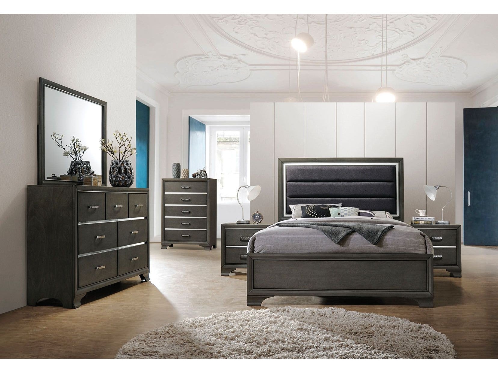 Carine II Queen Panel Bed in Gray - Ornate Home
