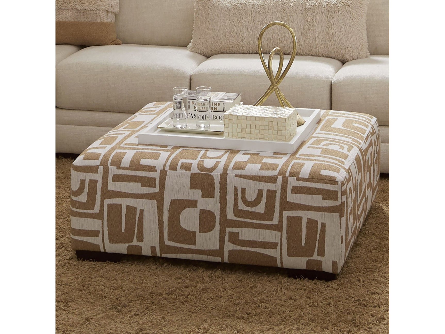 Carleton Ivory/Tan Ottoman - Ornate Home