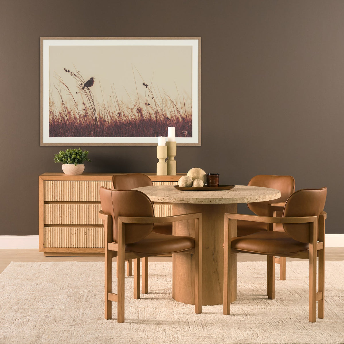 Carlisle Tan/Brown Curved Back Dining Arm Chair