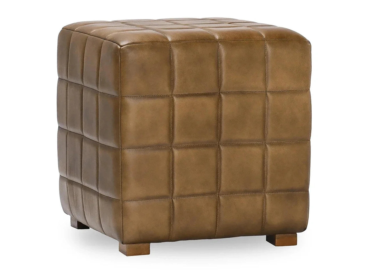 Carlo Antique Brown Leather Square Ottoman - Ornate Home