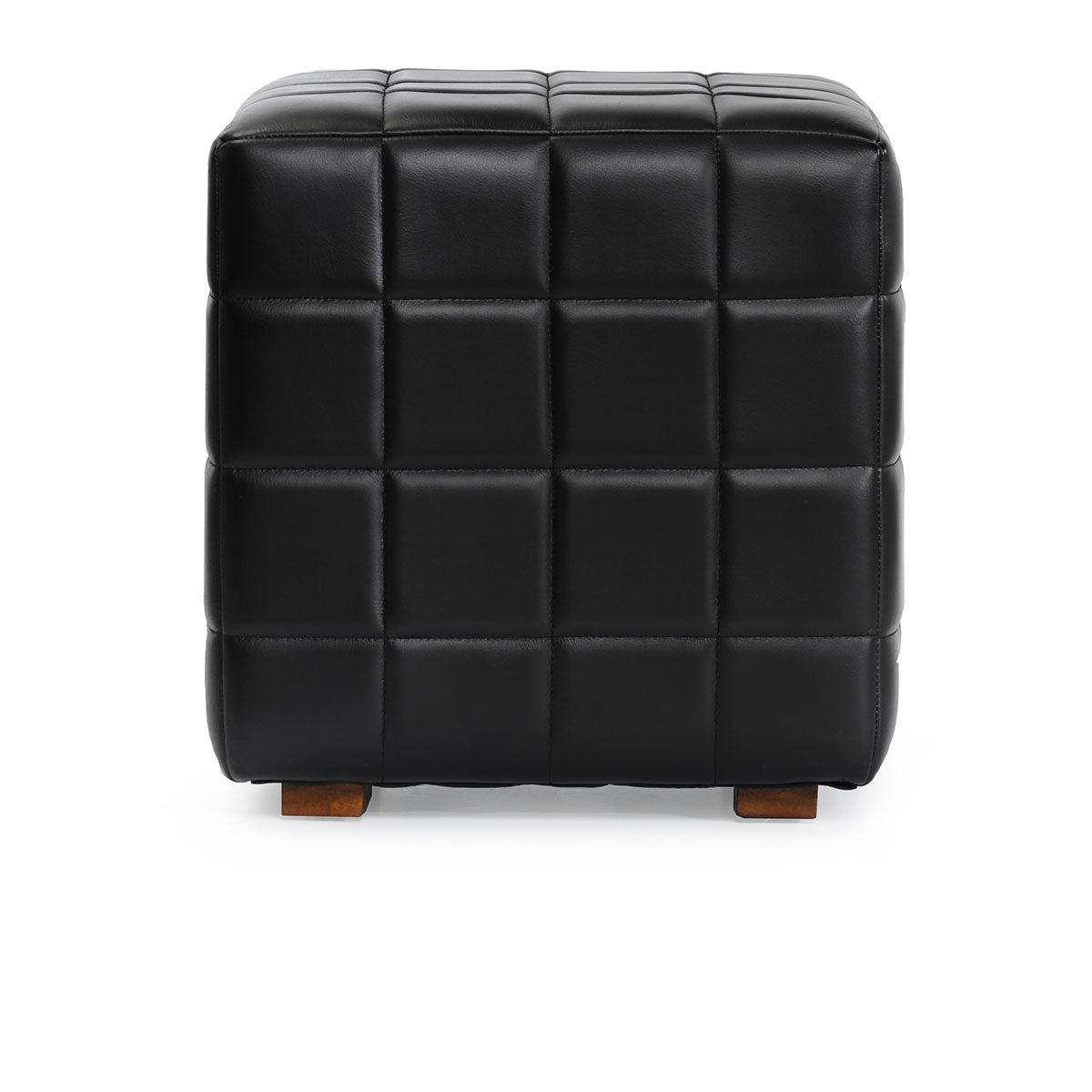 Carlo Black Leather Square Ottoman - Ornate Home