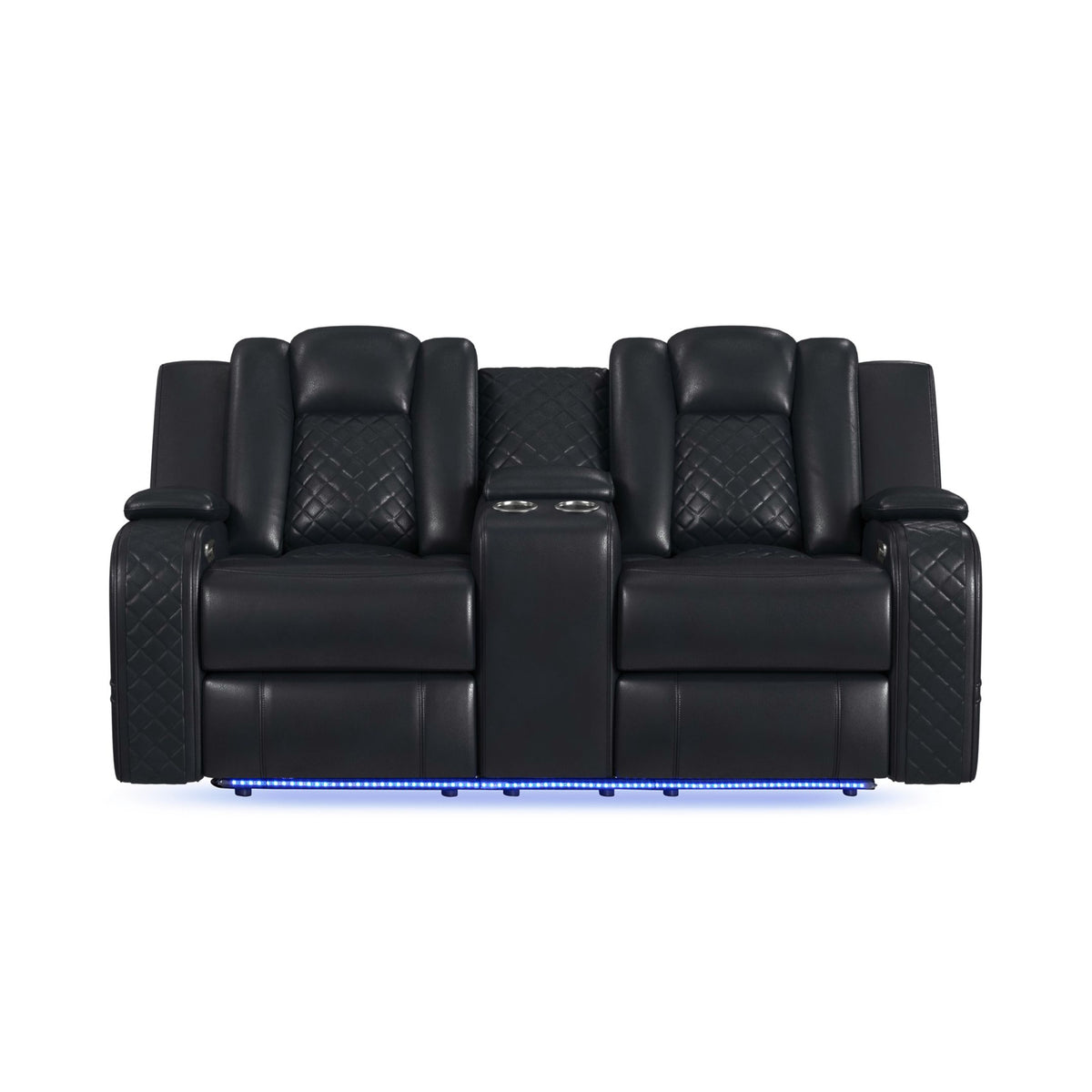 Carlo Pebble Black Power Motion Loveseat with Power Headrest, Console and LED - Ornate Home