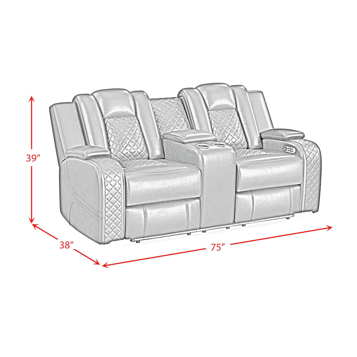 Carlo Pebble Black Power Motion Loveseat with Power Headrest, Console and LED - Ornate Home