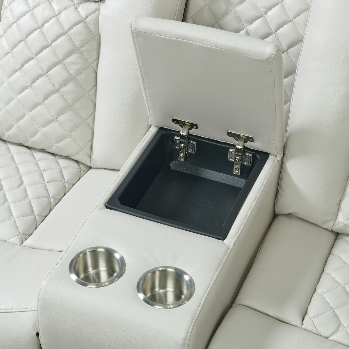 Carlo Pebble Oyster Power Motion Loveseat with Power Headrest, Console and LED - Ornate Home