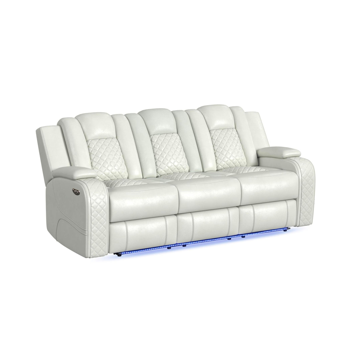 Carlo Pebble Oyster Power Motion Sofa with Power Headrest, Dropdown Table, Power Strip, LED and Reading Light - Ornate Home