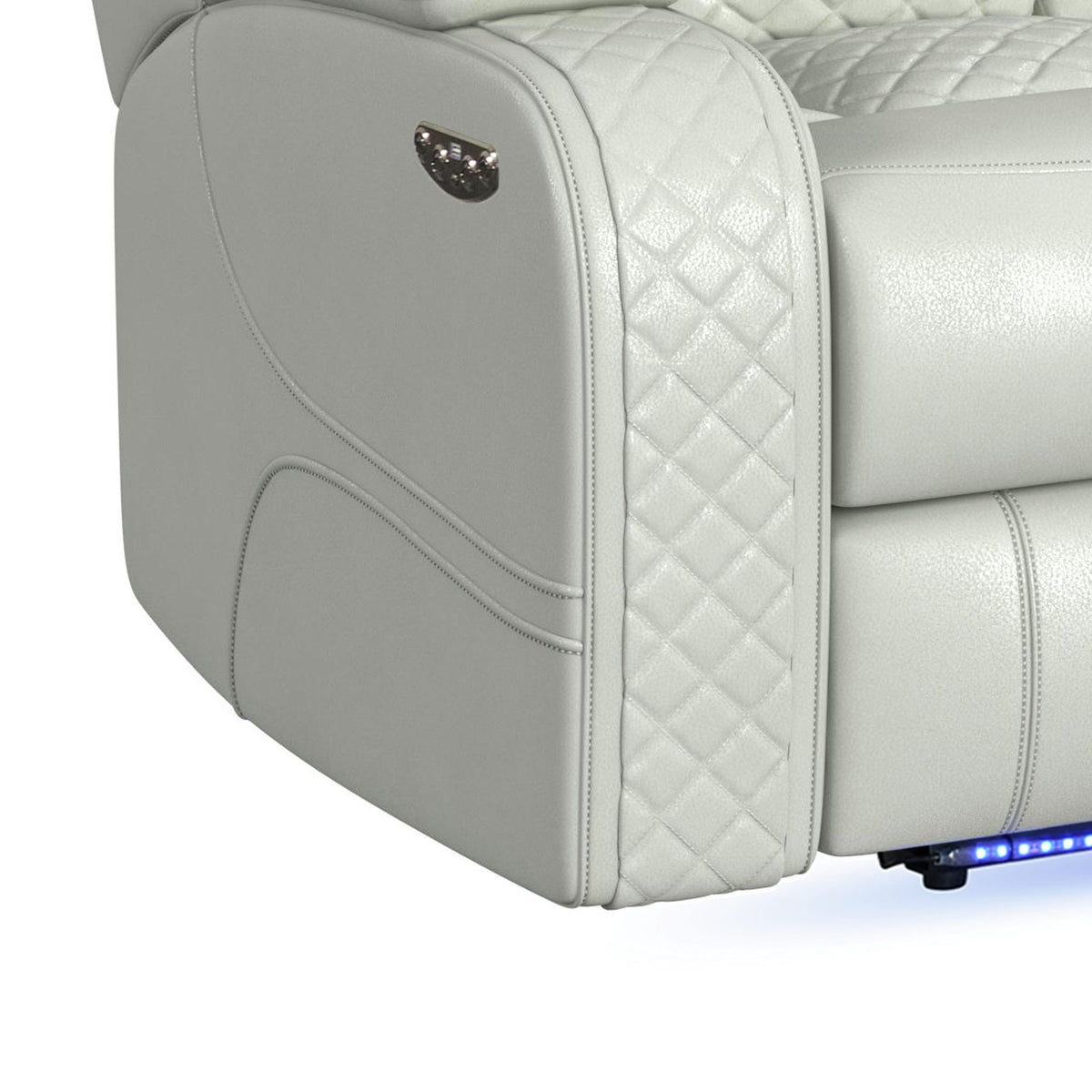 Carlo Pebble Oyster Power Motion Sofa with Power Headrest, Dropdown Table, Power Strip, LED and Reading Light - Ornate Home