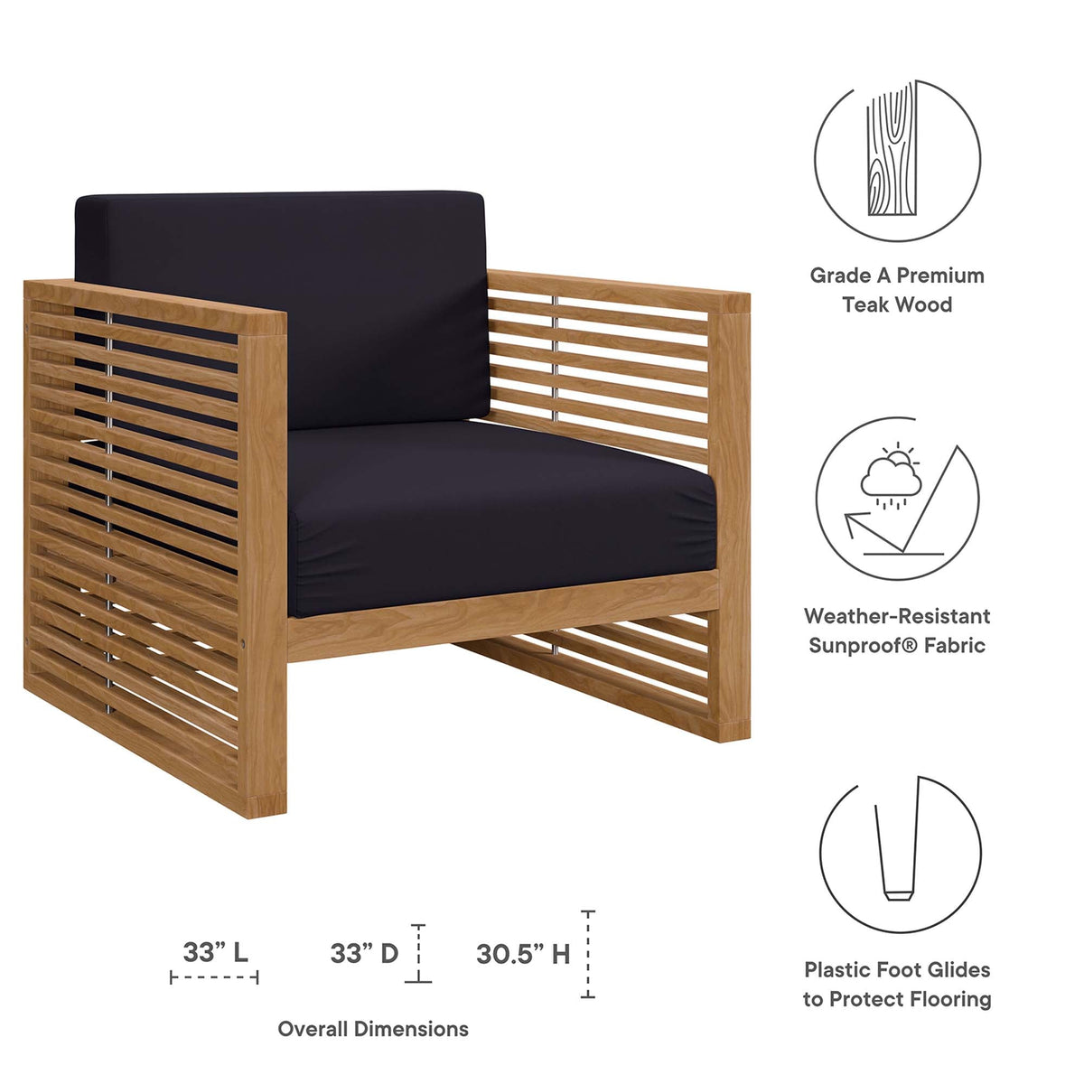 Carlsbad Natural/Navy 3-Piece Teak Wood Outdoor Patio Set - 50.5x66" - Ornate Home
