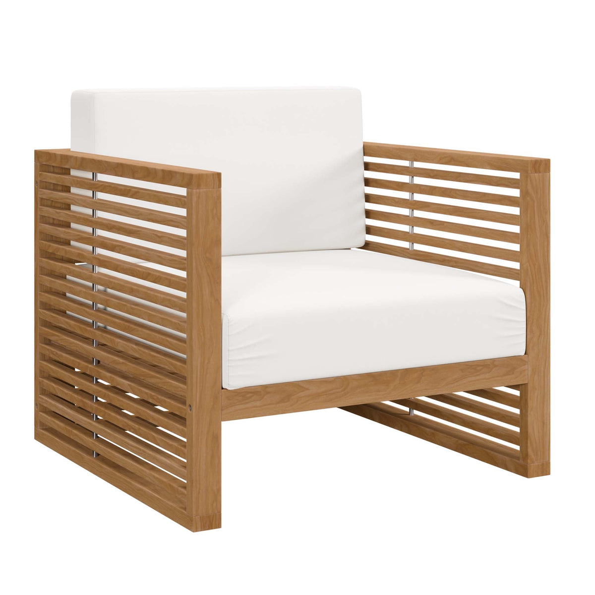 Carlsbad Natural/White Teak Wood Outdoor Patio Armchair - Ornate Home