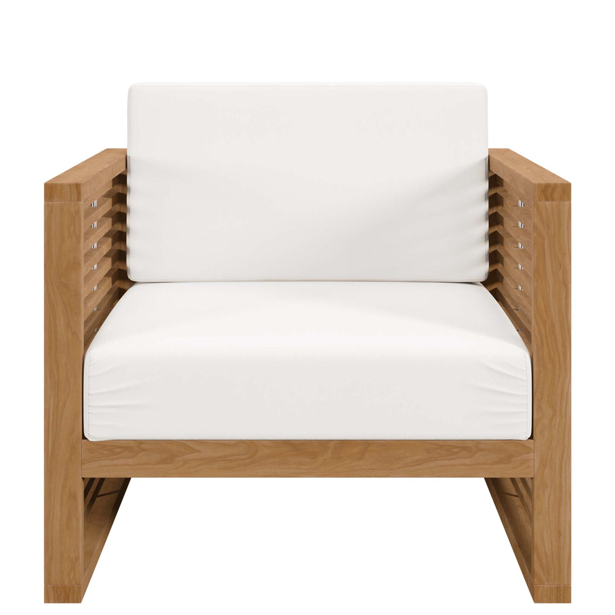 Carlsbad Natural/White Teak Wood Outdoor Patio Armchair - Ornate Home