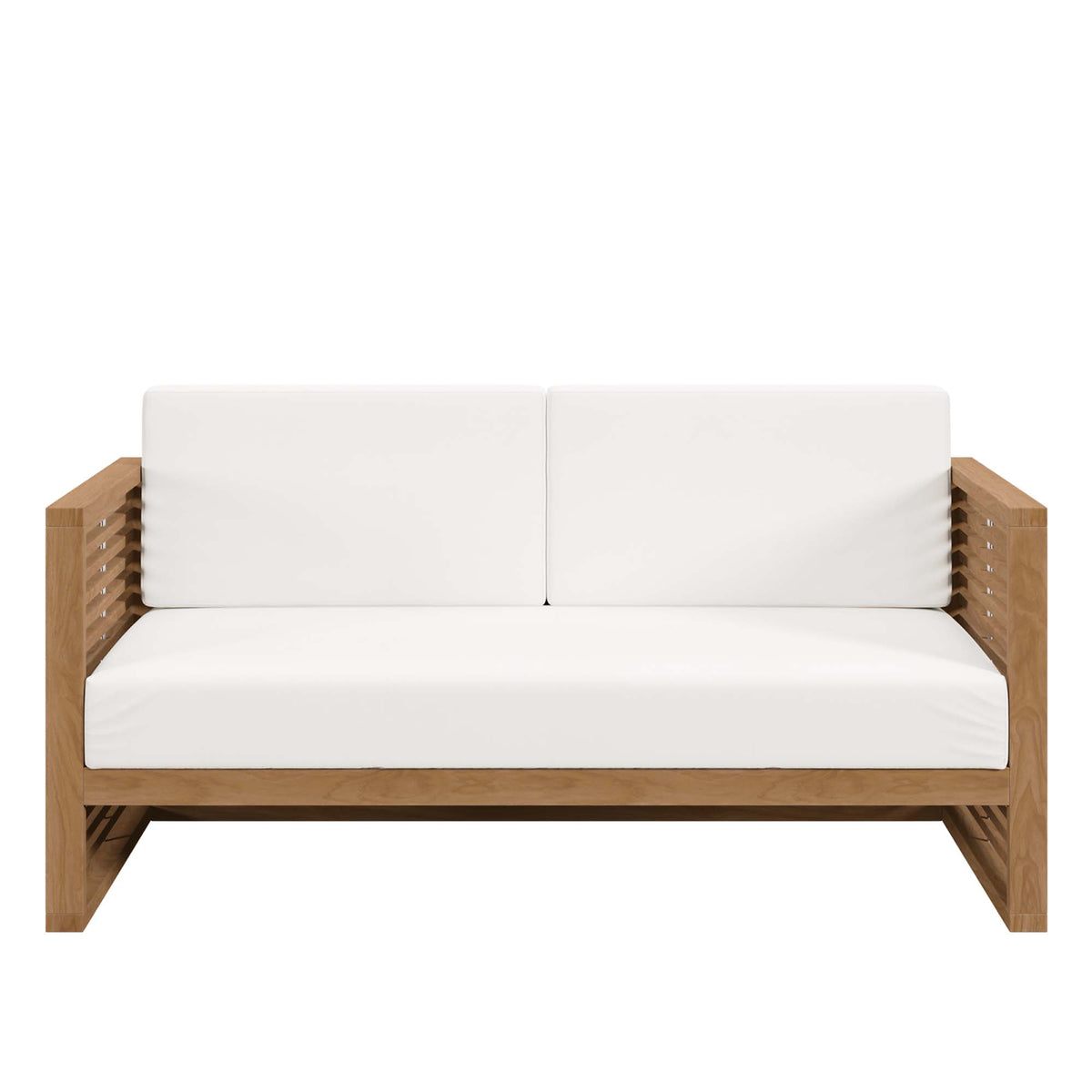 Carlsbad Natural/White Teak Wood Outdoor Patio Loveseat - Ornate Home