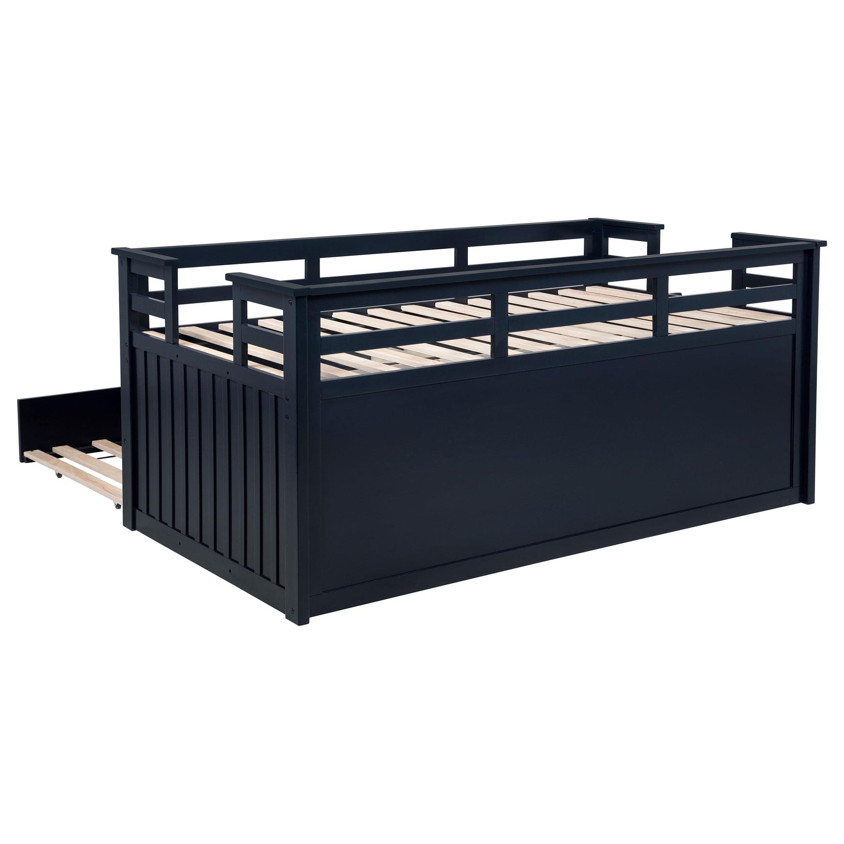 Carlsbad Navy Blue Wood Twin Captains Bed With Trundle - Ornate Home