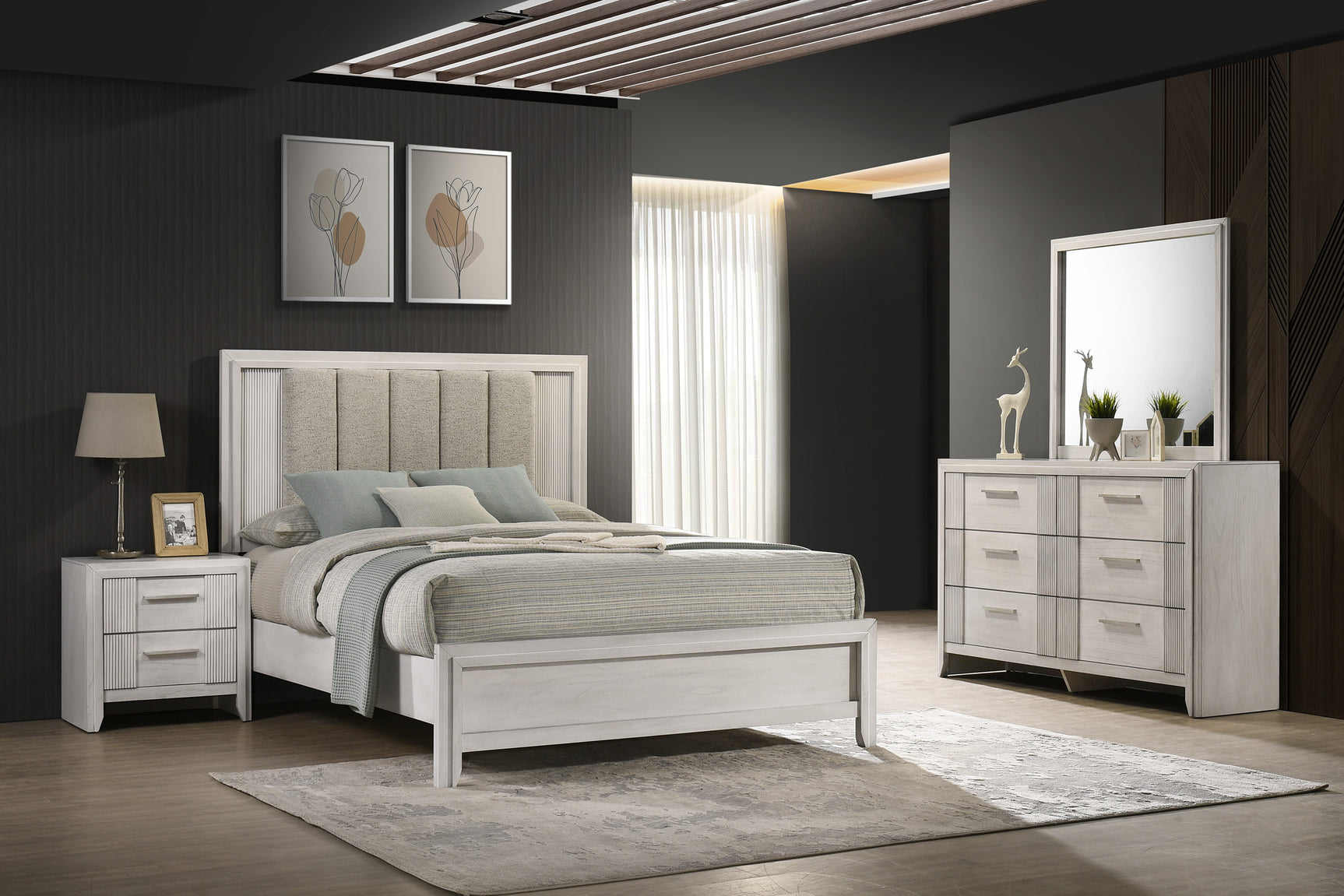 Carlton White King Upholstered Panel Bed - Ornate Home