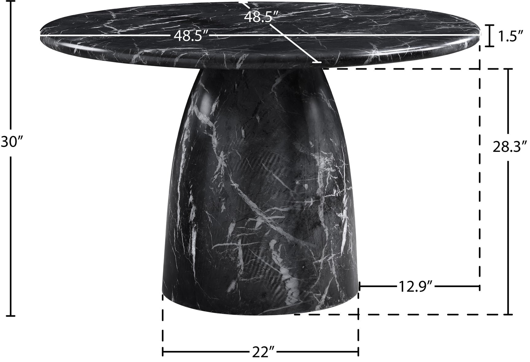 Carmel Black 48.5" Marble Finish Concrete Indoor / Outdoor Dining Table - Ornate Home