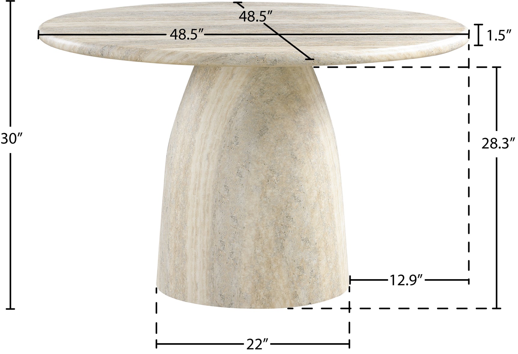 Carmel Natural 48.5" Travertine Finish Concrete Indoor / Outdoor Dining Table - Ornate Home