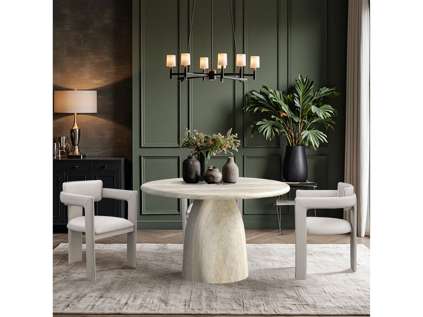 Carmel Natural 48.5" Travertine Finish Concrete Indoor / Outdoor Dining Table - Ornate Home