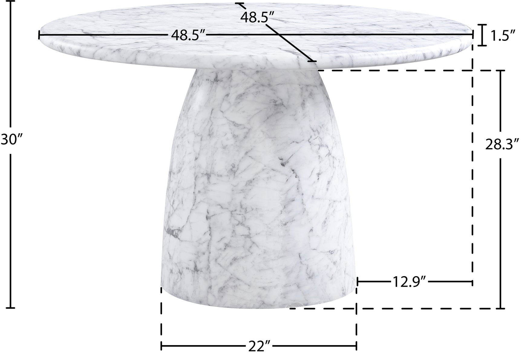 Carmel White 48.5" Marble Finish Concrete Indoor / Outdoor Dining Table - Ornate Home