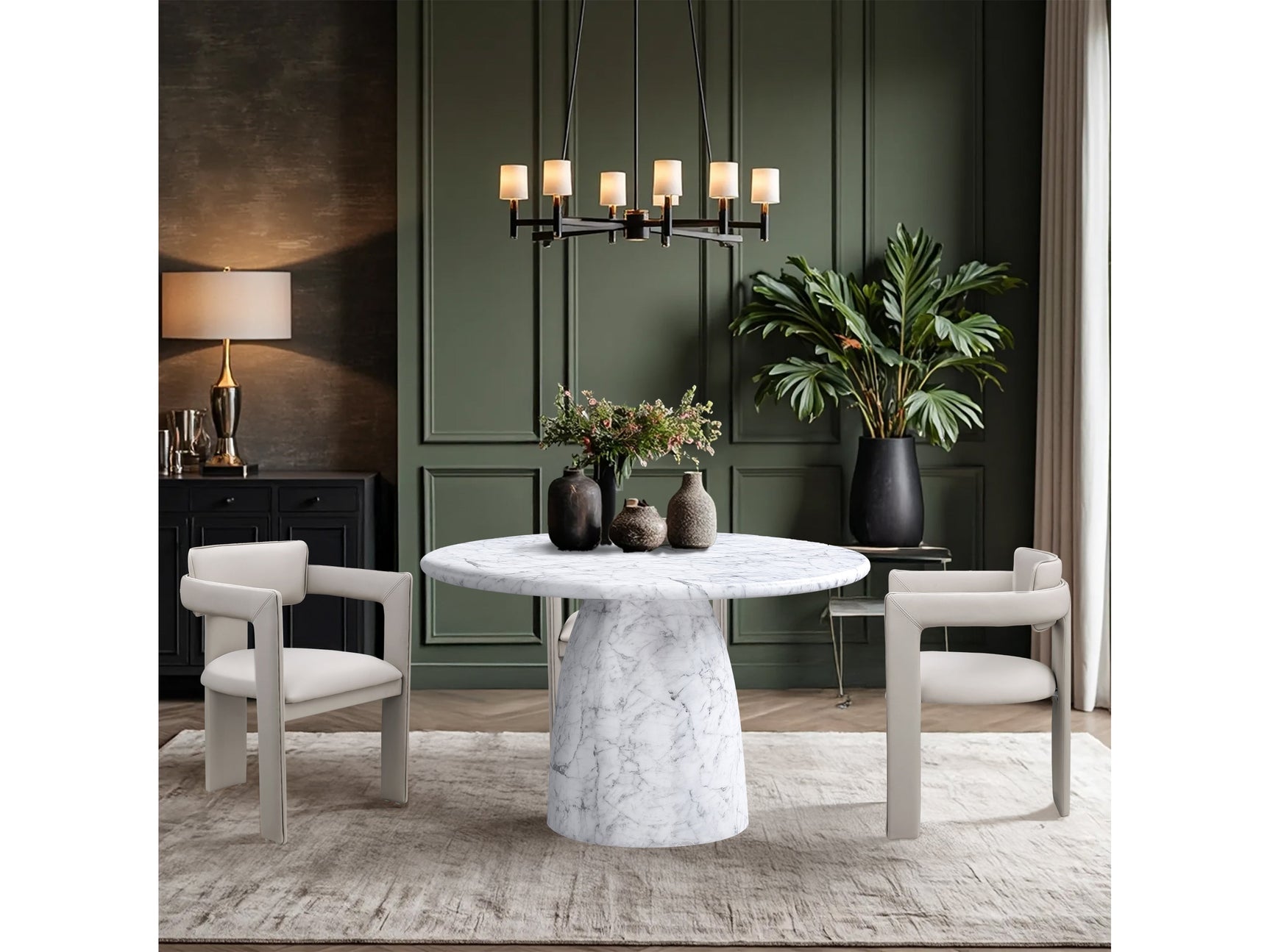 Carmel White 48.5" Marble Finish Concrete Indoor / Outdoor Dining Table - Ornate Home