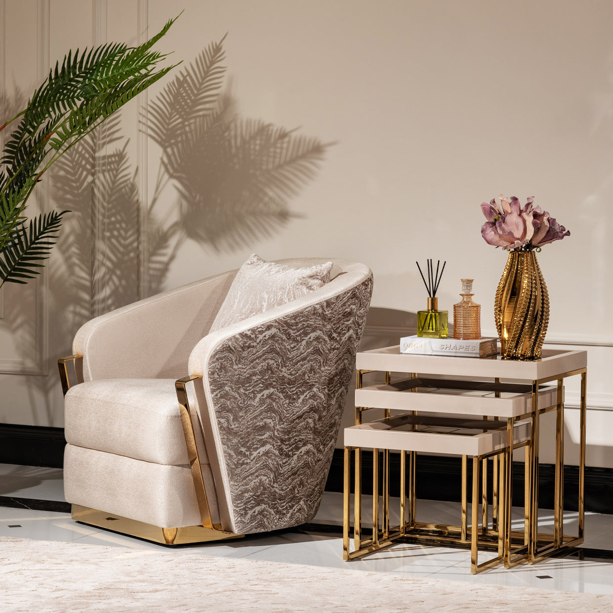Carmela Gold/Almond Accent Chair - Ornate Home