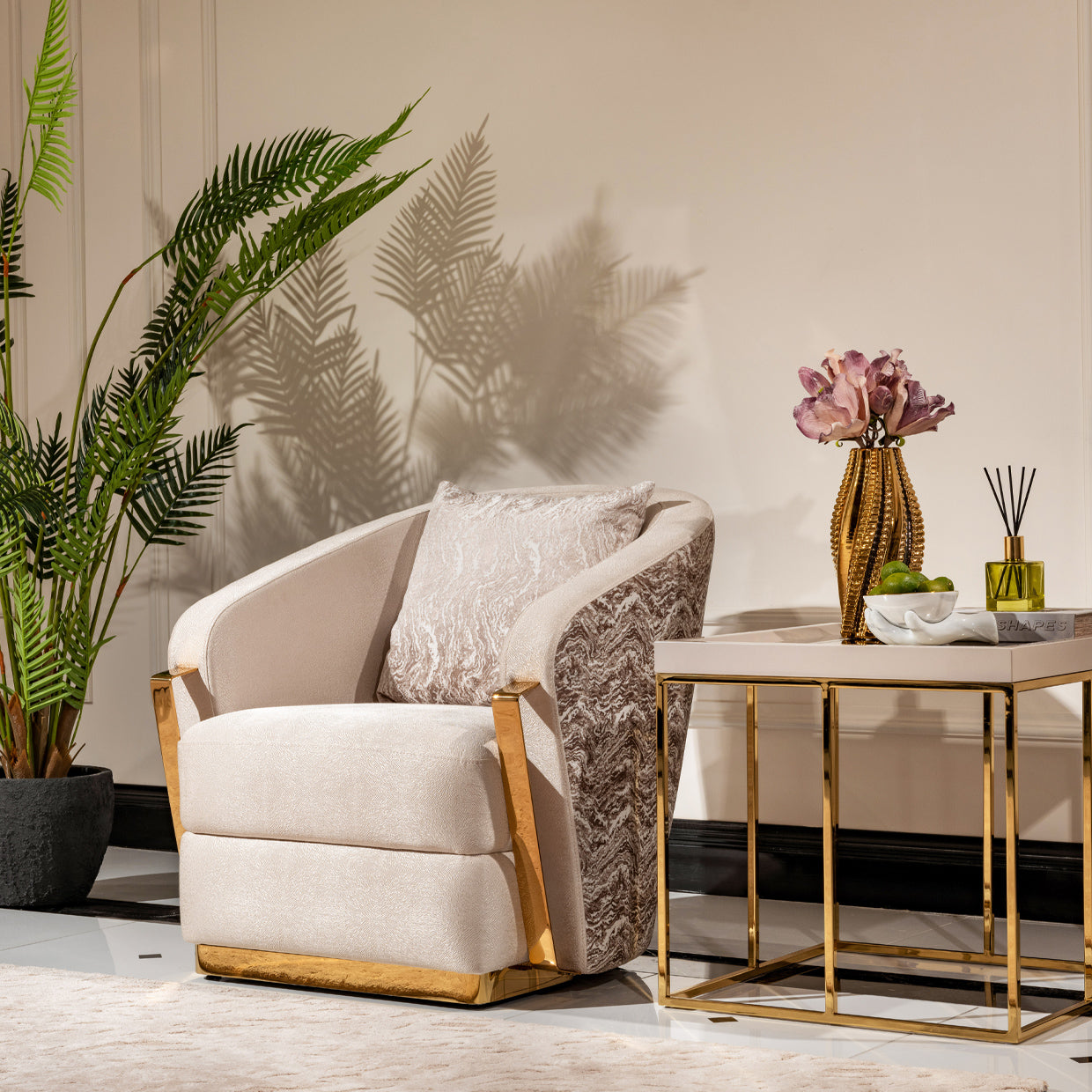 Carmela Gold/Almond Accent Chair - Ornate Home