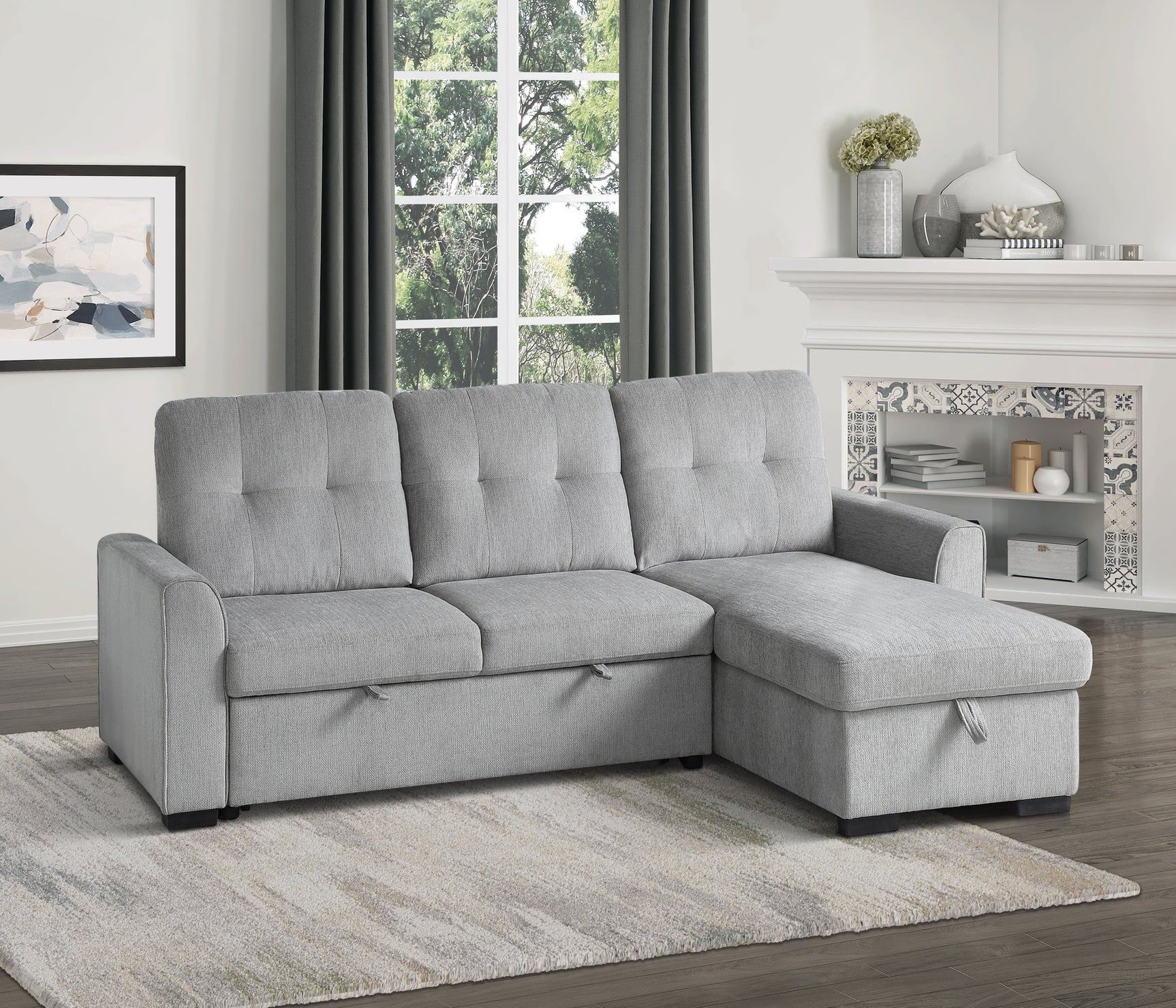 Carolina Gray 2-Piece Reversible Sectional Pull-Out Bed - Ornate Home