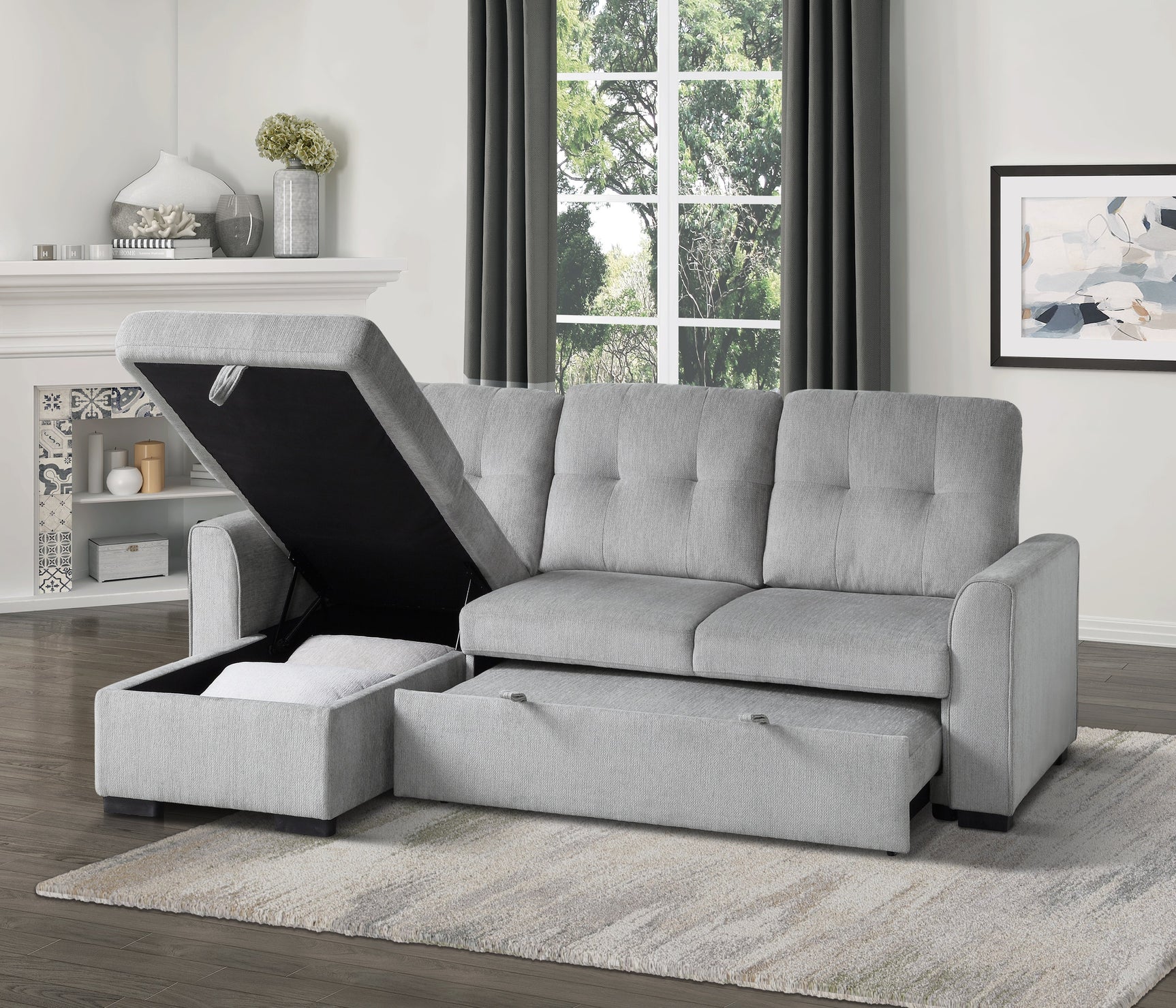 Carolina Gray 2-Piece Reversible Sectional Pull-Out Bed - Ornate Home