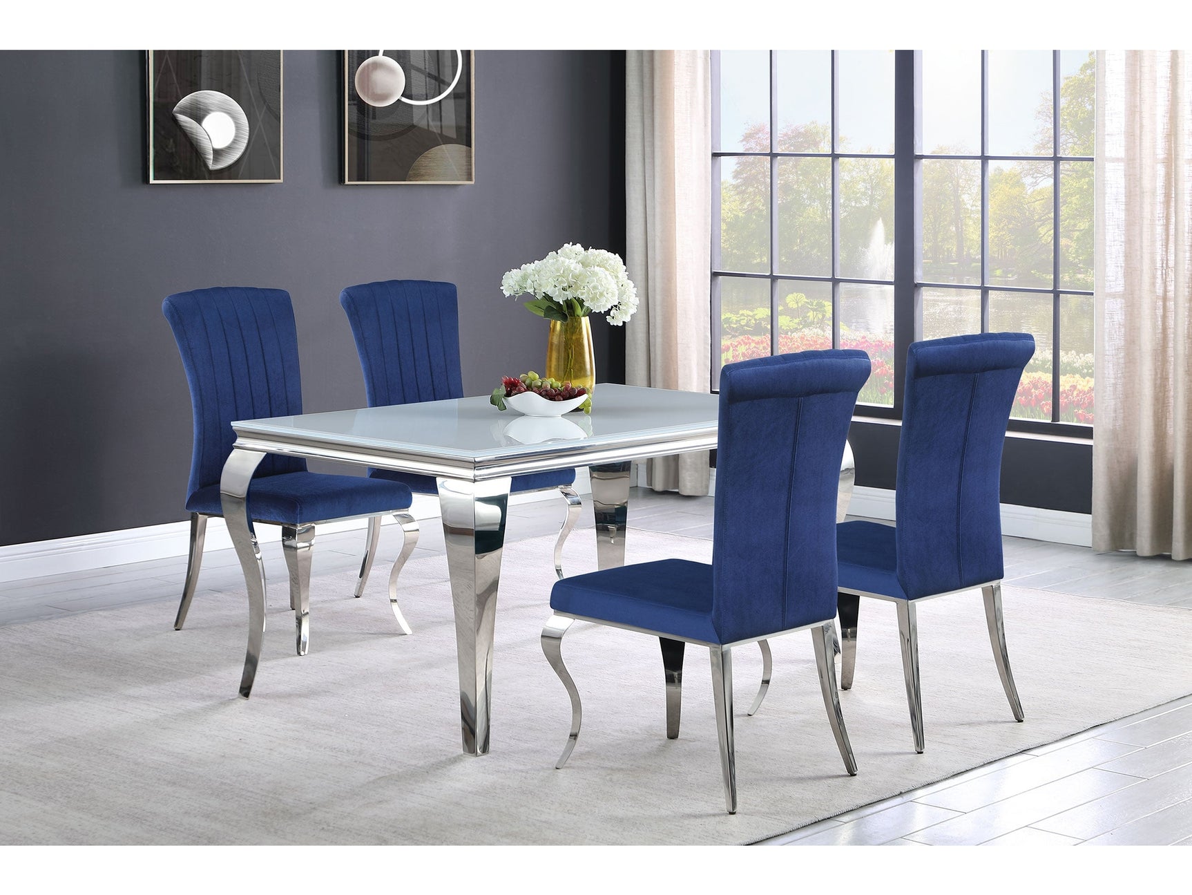 Carone Ink Blue White Glass Top Dining Room Set - Ornate Home