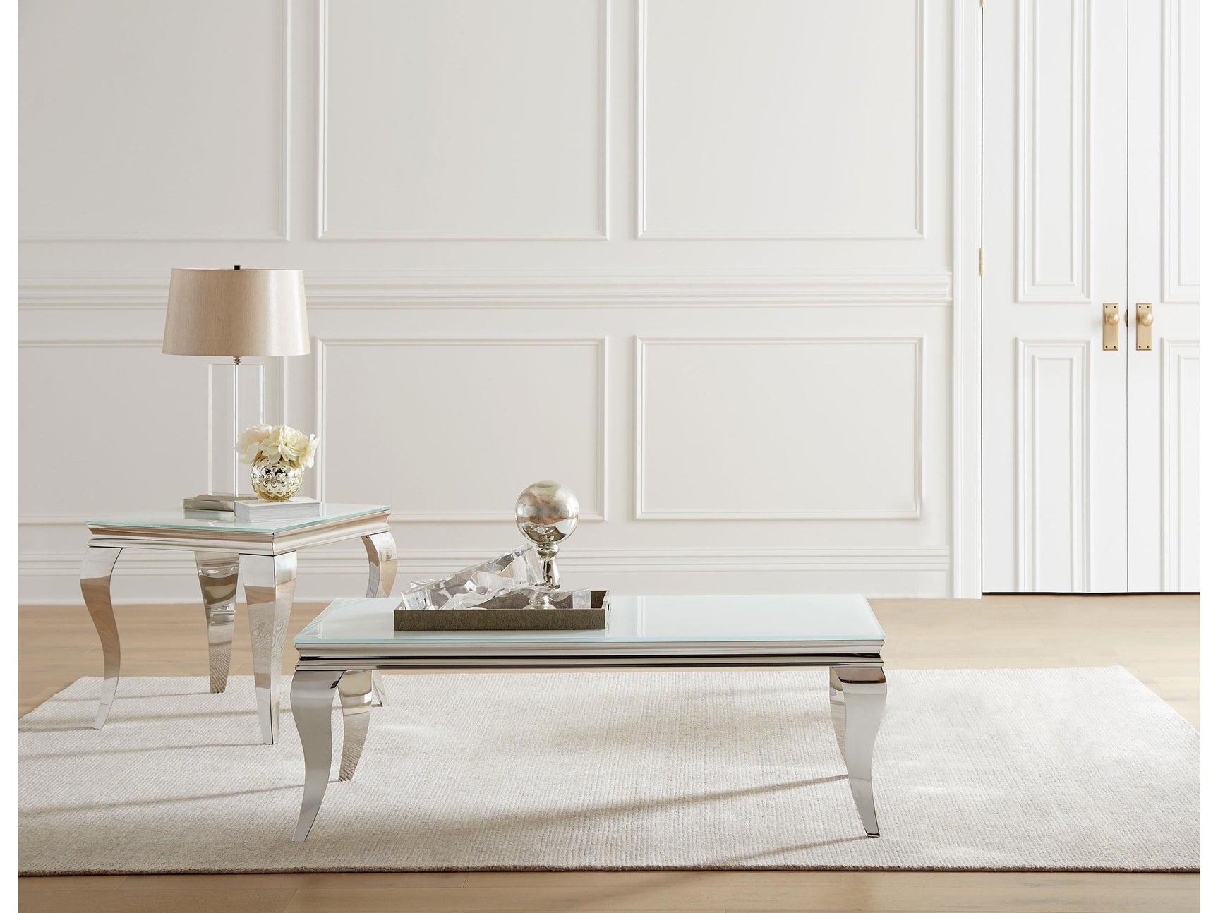 Carone White 2-piece Glass Top Coffee and End Table Set - Ornate Home