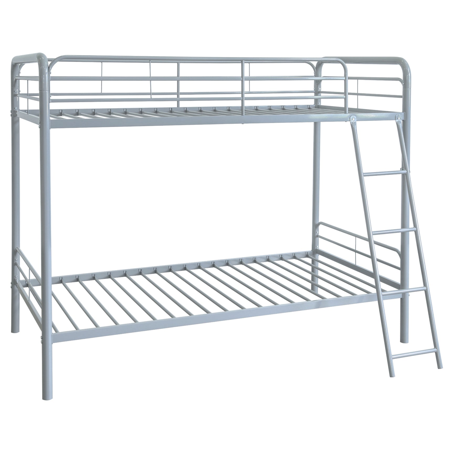 Carson Glossy Silver Metal Twin Over Twin Bunk Bed - Ornate Home