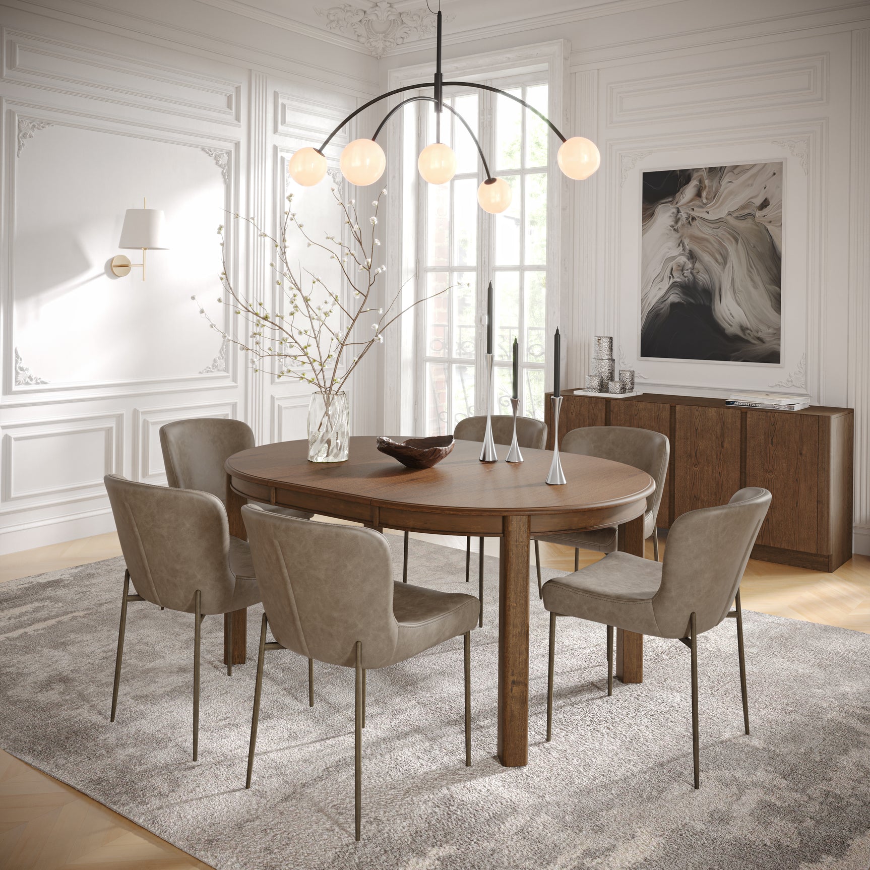 Carsons Oak Smoke 65 Round to Oval Ext Dining Table with 4 Easley Chair - Ornate Home