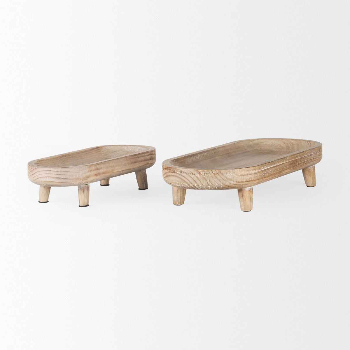 Carver Whitewash Oblong Wood Footed Trays (Set of 2) - Ornate Home