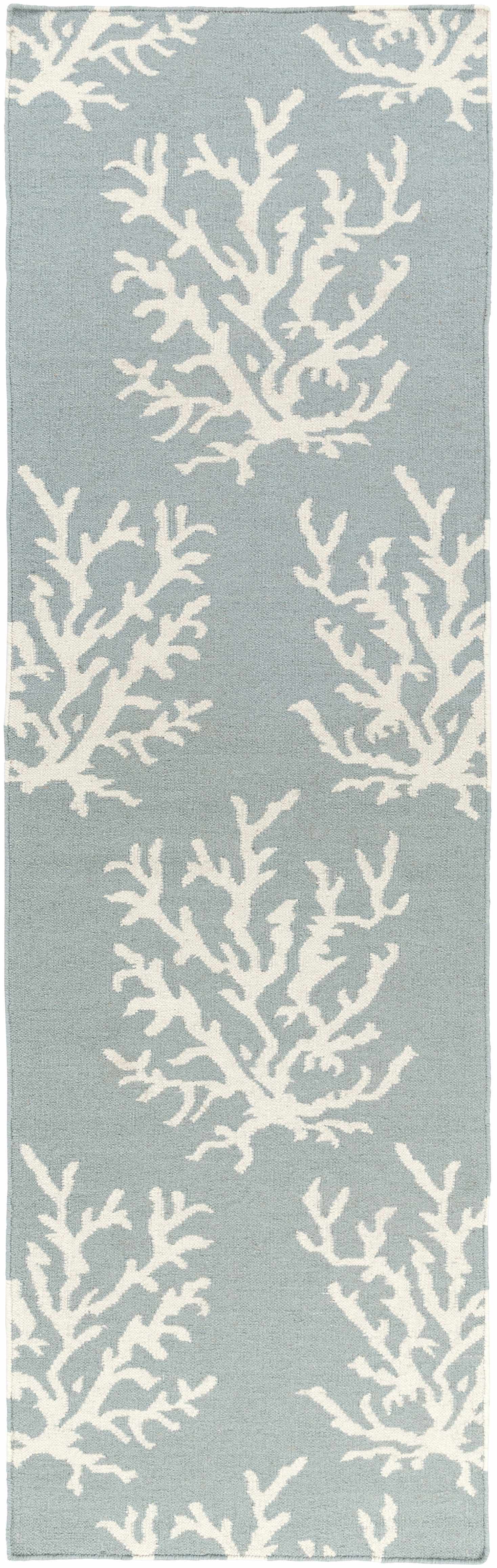 Carversville Ice Blue Botanical Wool Rug - Clearance - Ornate Home