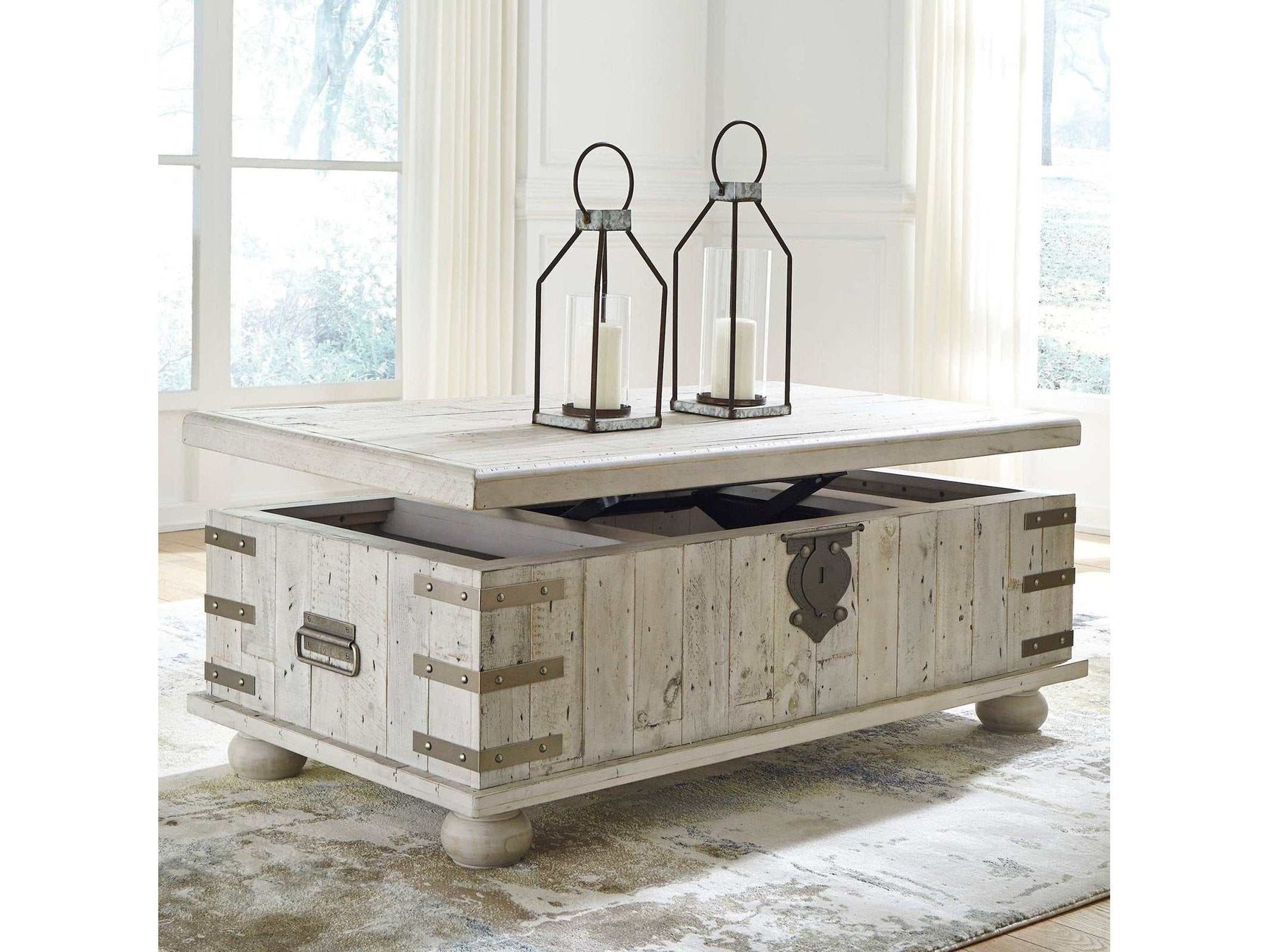 Carynhurst White Wash Gray Lift Top Coffee Table (Online Special Price) - Ornate Home