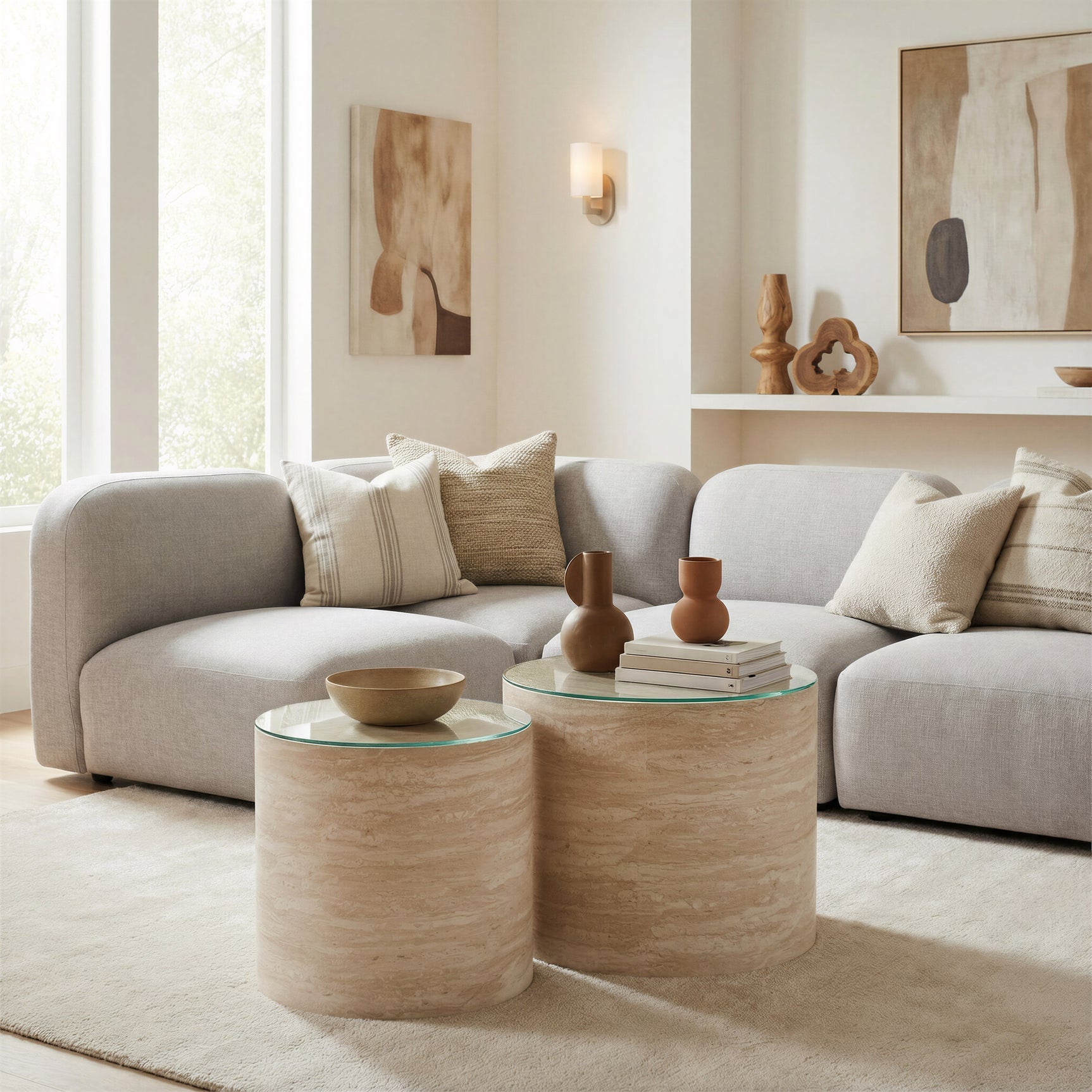 Carzo Stone Beige Coffee Table Set (2-Piece)