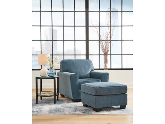 Cashton Blue Chair and Ottoman - Ornate Home