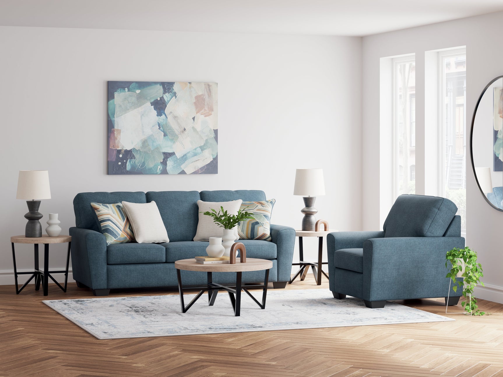 Cashton Blue Sofa, Chair and Ottoman (Online Special Price) - Ornate Home