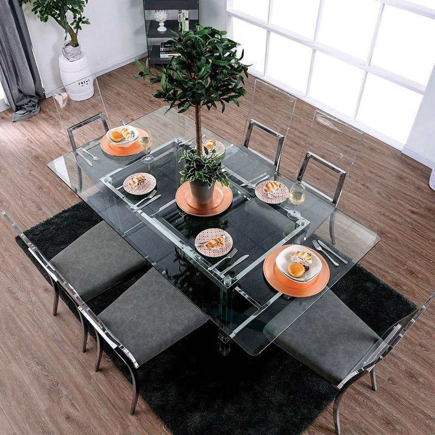 Casper Chrome & Glass Dining Room Set / 7pc - Ornate Home