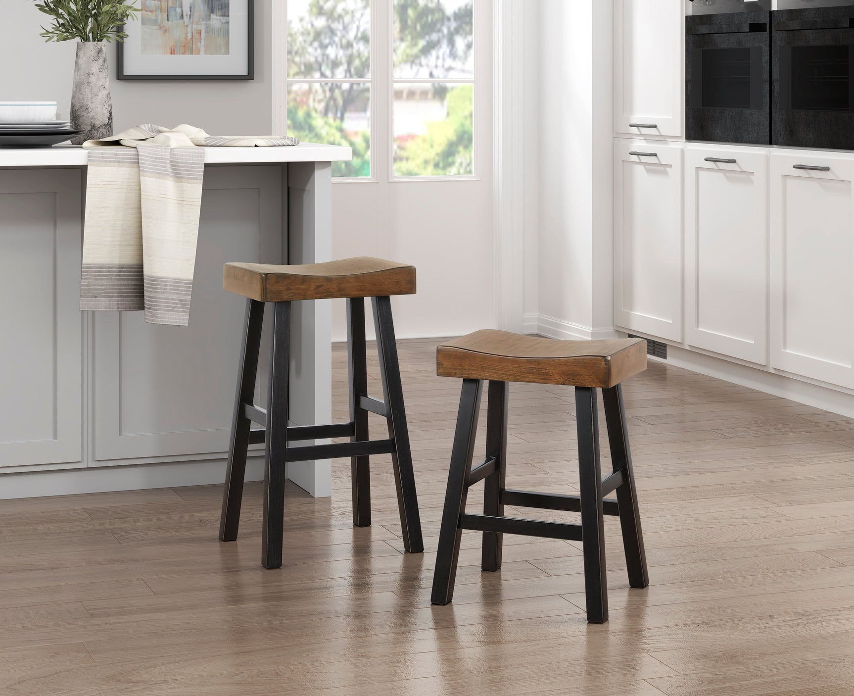 Caspian Black/Brown Pub Height Stool (Set of 2) - Ornate Home