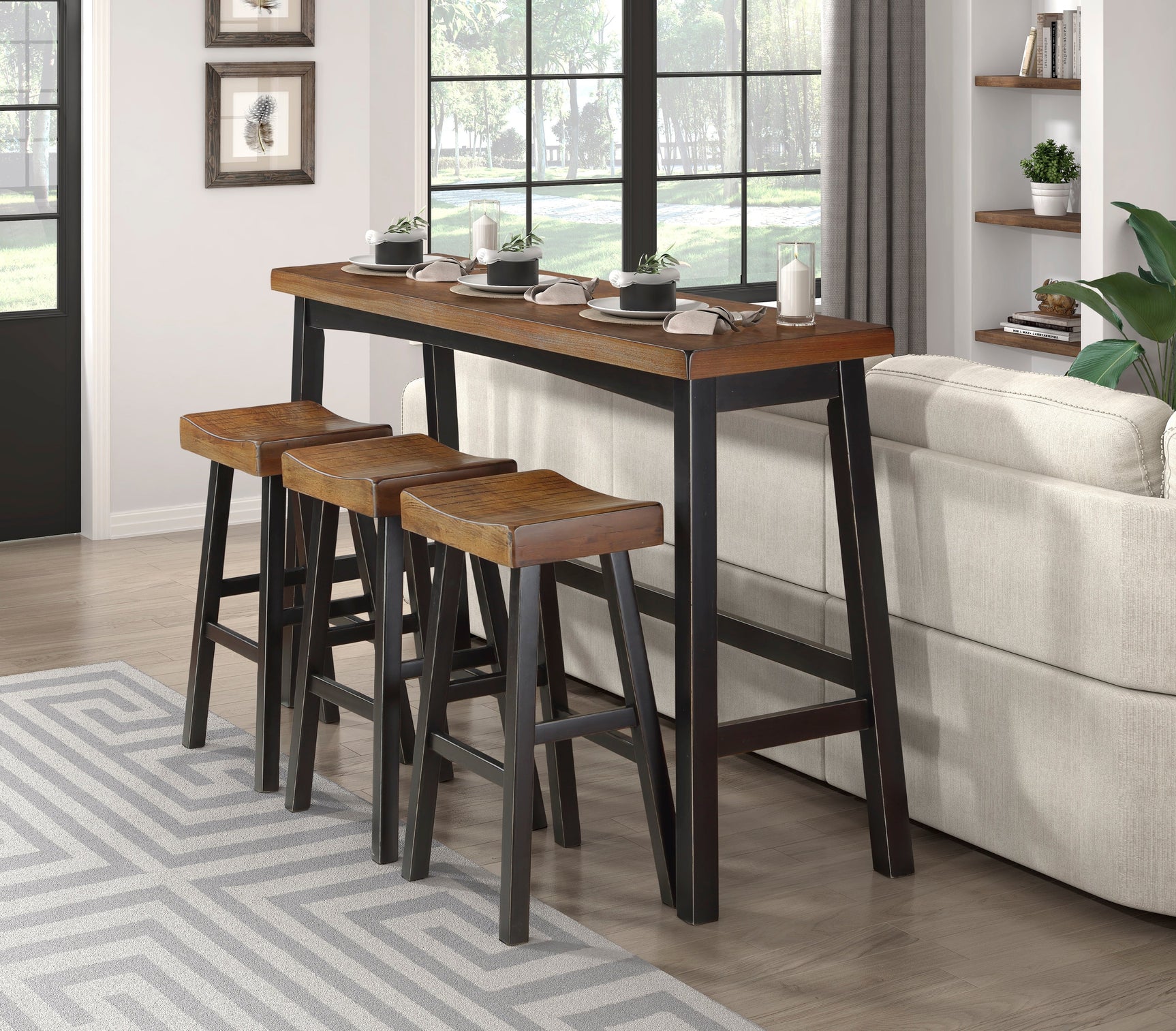 Caspian Black/Brown Pub Height Stool (Set of 2) - Ornate Home
