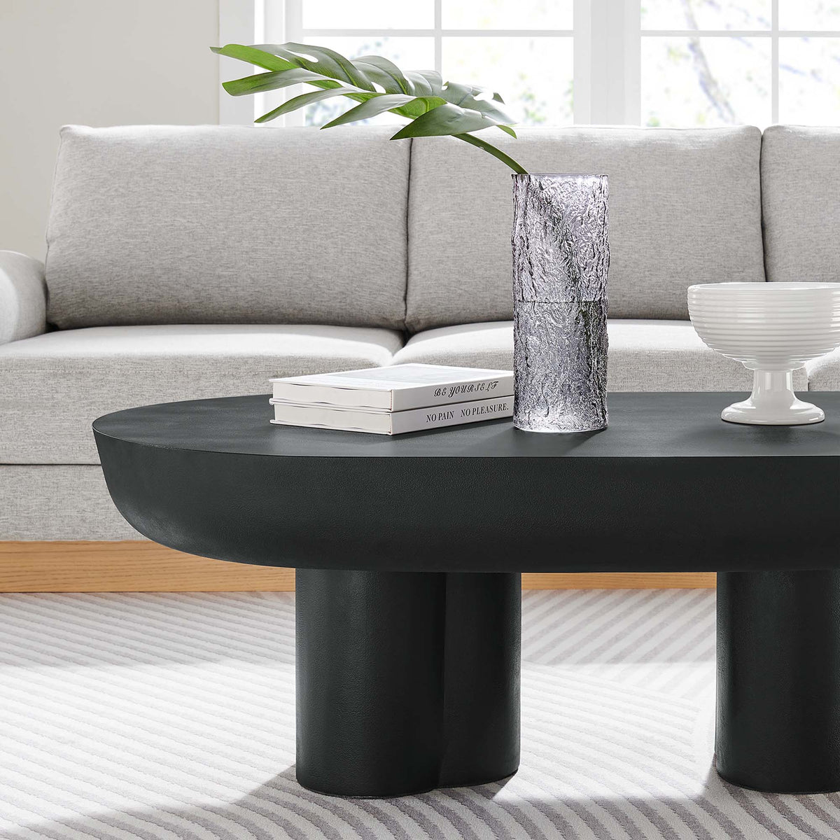 Caspian Black Oval Concrete Coffee Table - Ornate Home