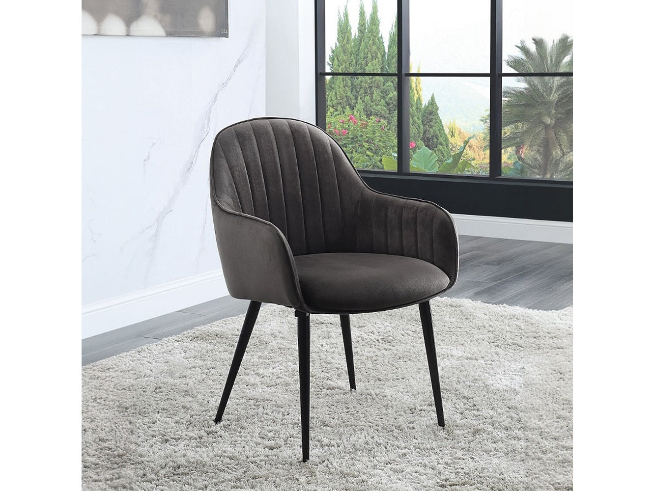Caspian Dark Gray Fabric & Black Dining Chair (Set of 2) - Ornate Home