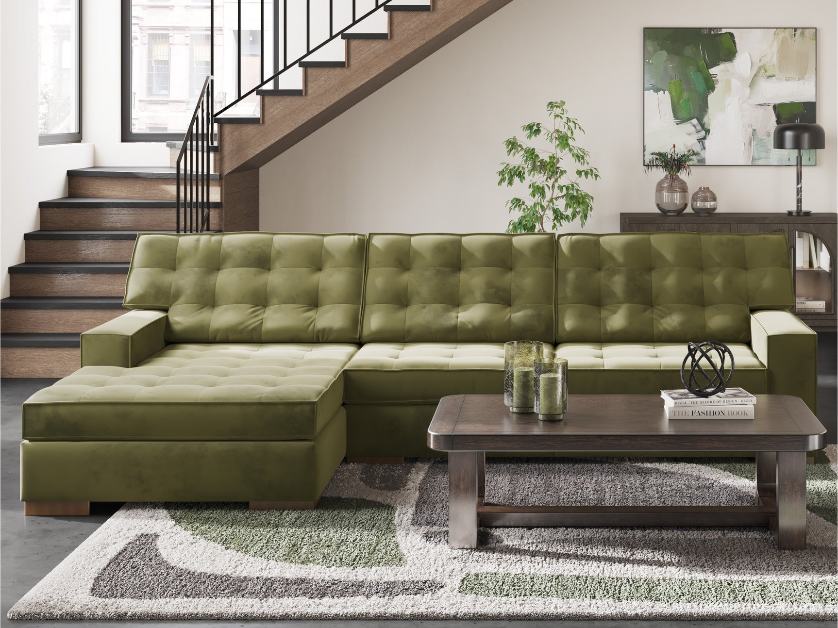 Caspian-Town Olive 2-Piece LAF Sectional with Chaise - Ornate Home