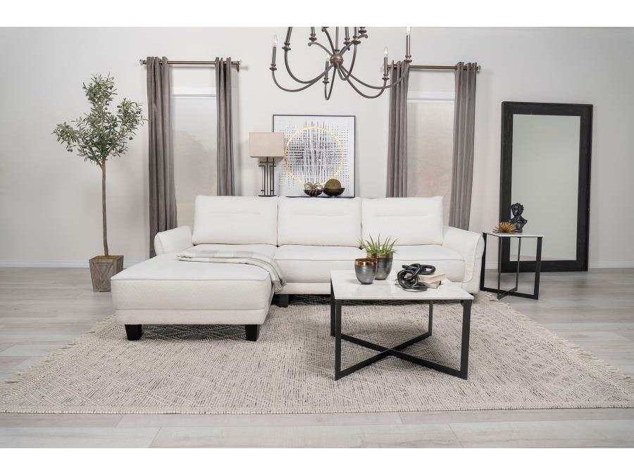 Caspian White & Black Upholstered Curved Arms Sectional Sofa - Ornate Home