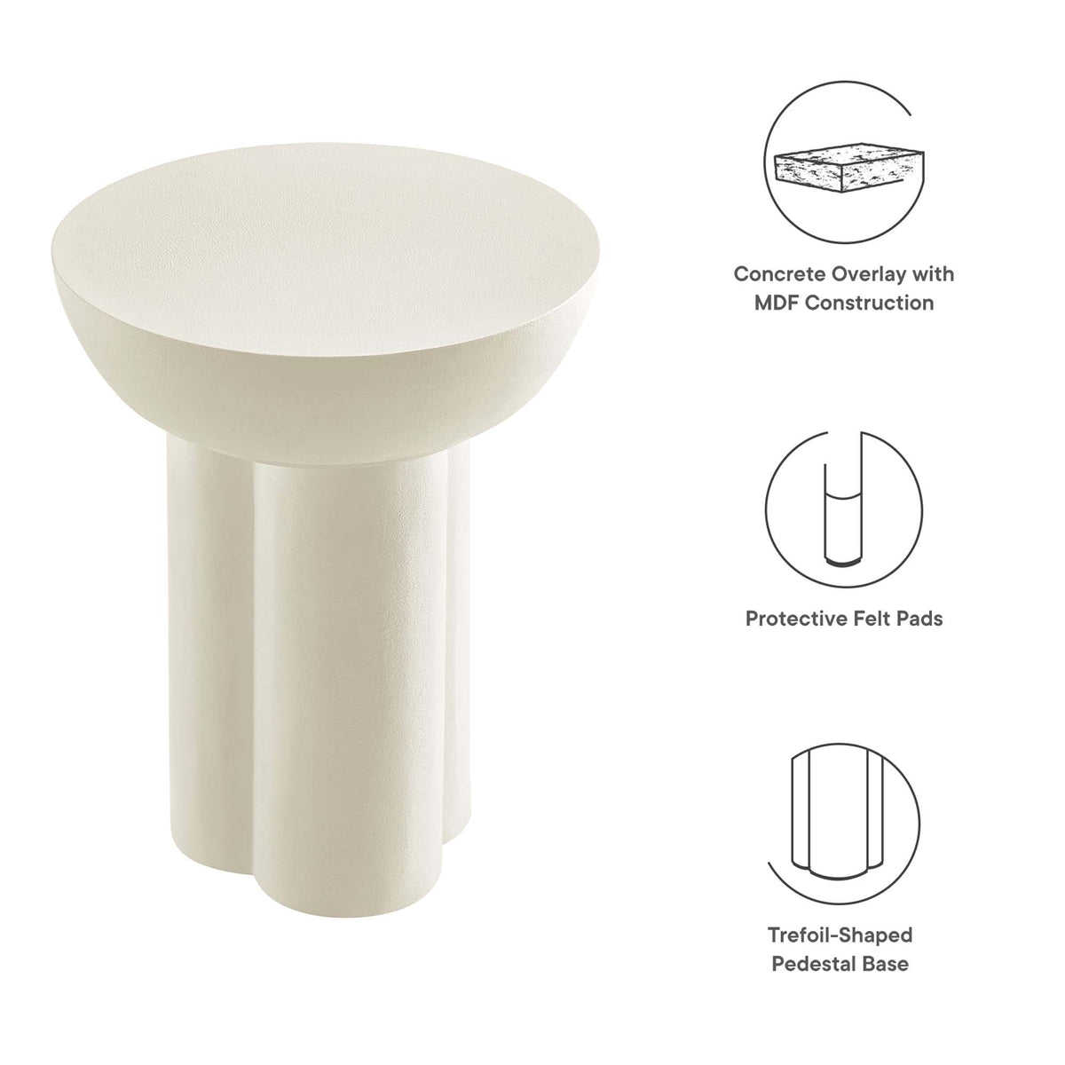 Caspian White Round Concrete Side Table - Ornate Home