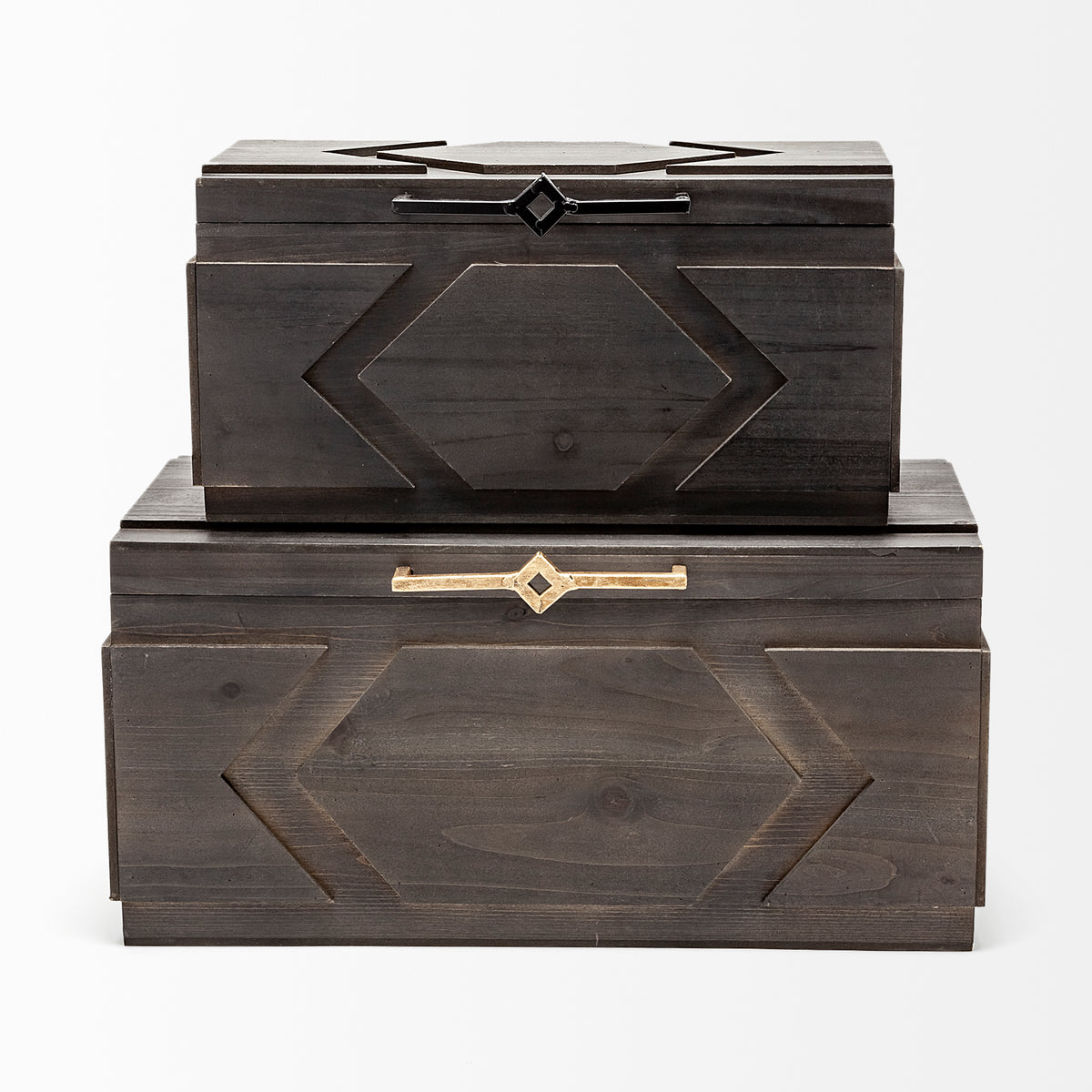 Cassia Brown Wooden Boxes (Set of 2) - Ornate Home
