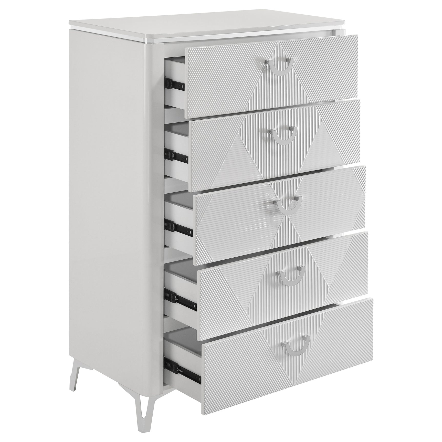 Cassia White High Gloss 5-drawer Bedroom Chest of Drawers - Ornate Home