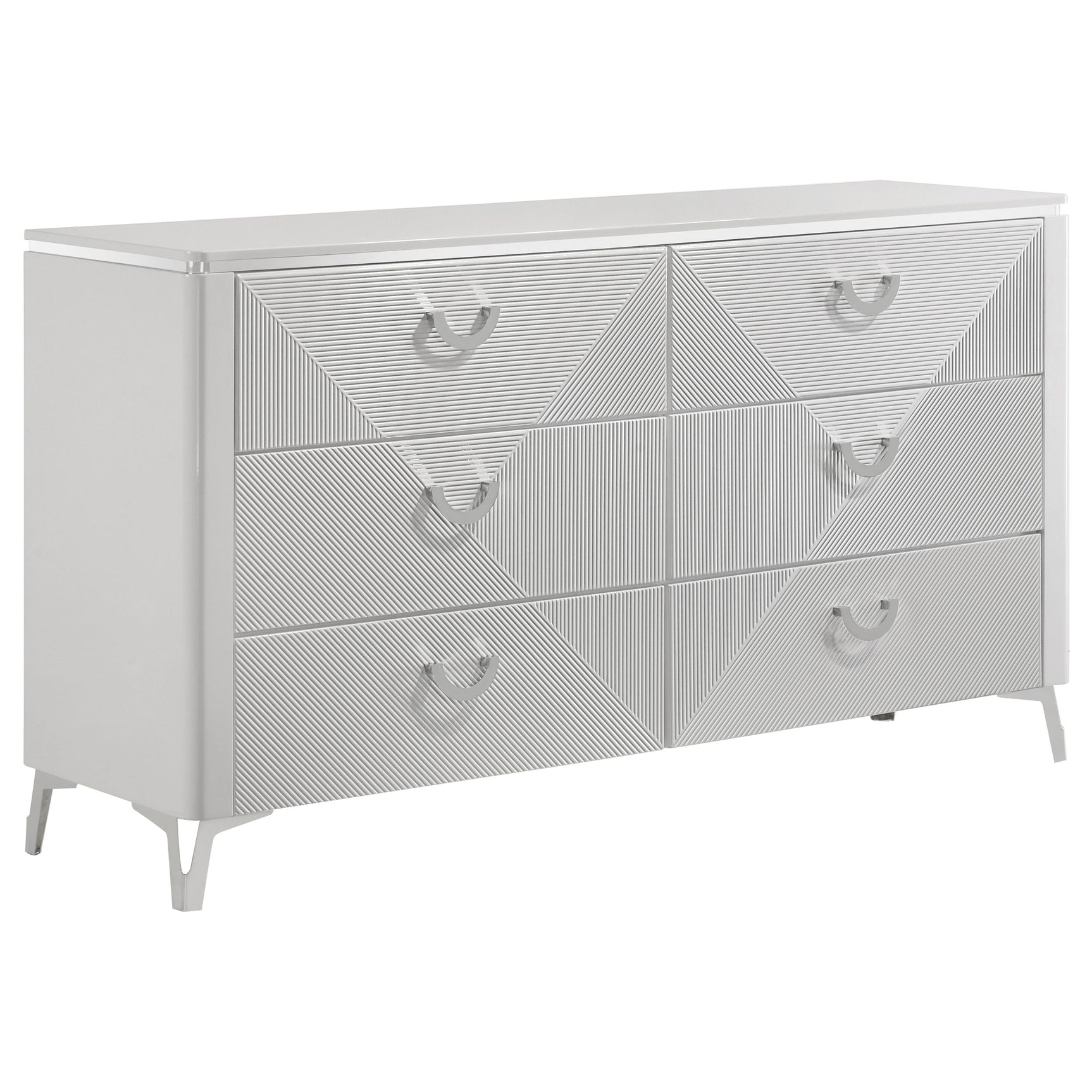 Cassia White High Gloss 6-drawer Bedroom Dresser Cabinet - Ornate Home