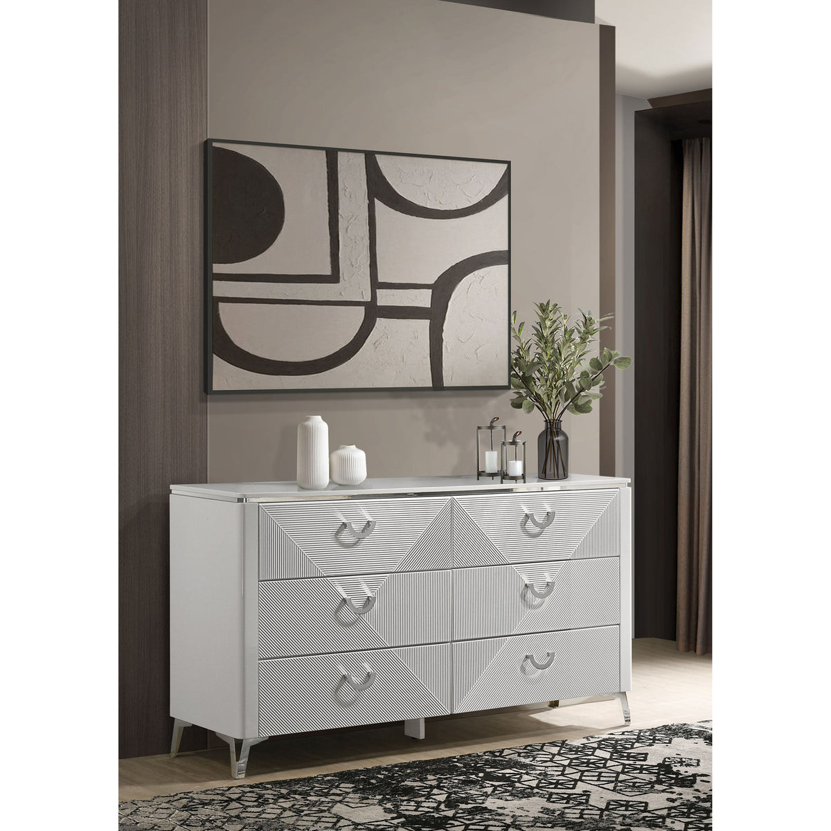 white high gloss dresser Ines 6-Drawer Bedroom Cabinet This high gloss dresser can be matched with various themed homes Overall dimensions55.1 inchD x 15.7 inchW x 31.5 inchH JassmiPkwy 70 INCH 9 Drawers