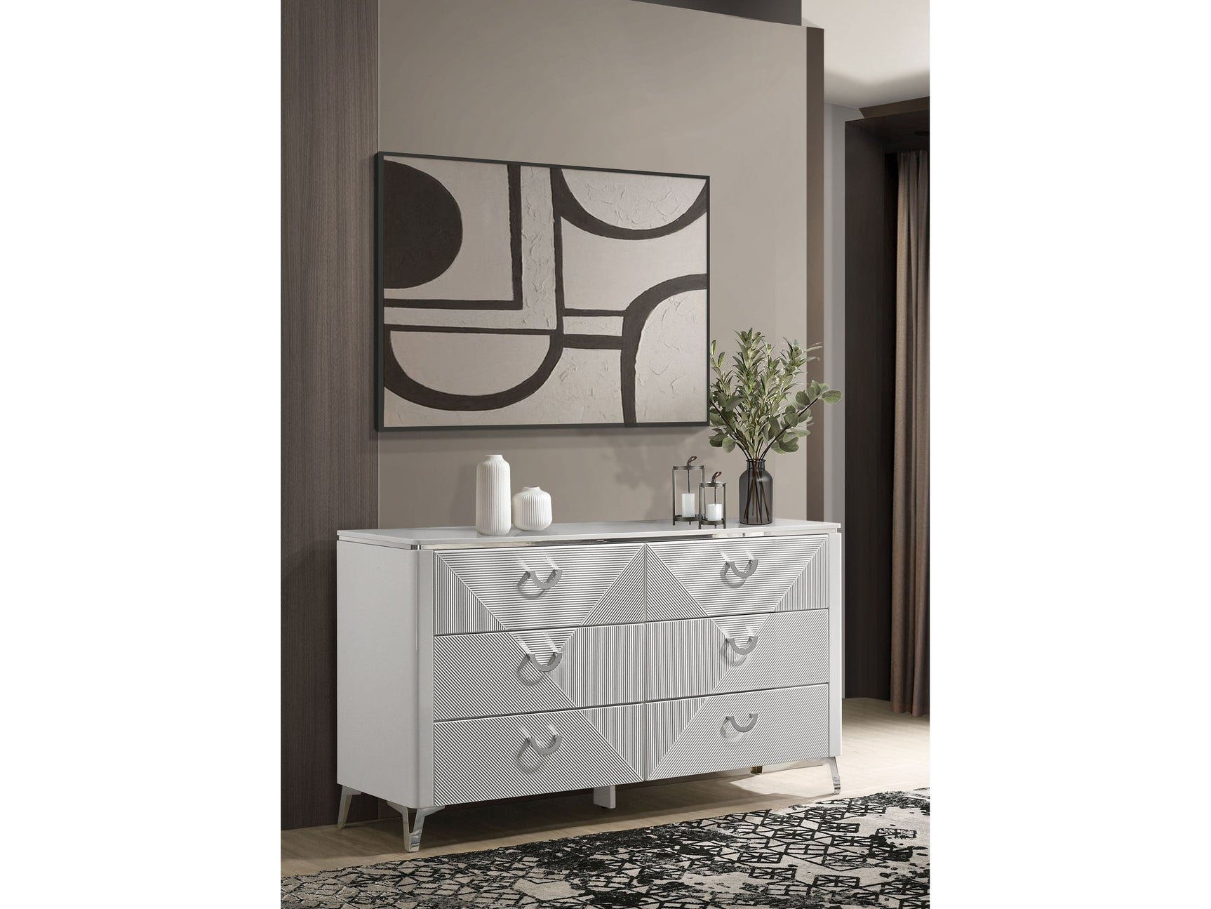 Cassia White High Gloss 6-drawer Bedroom Dresser Cabinet - Ornate Home