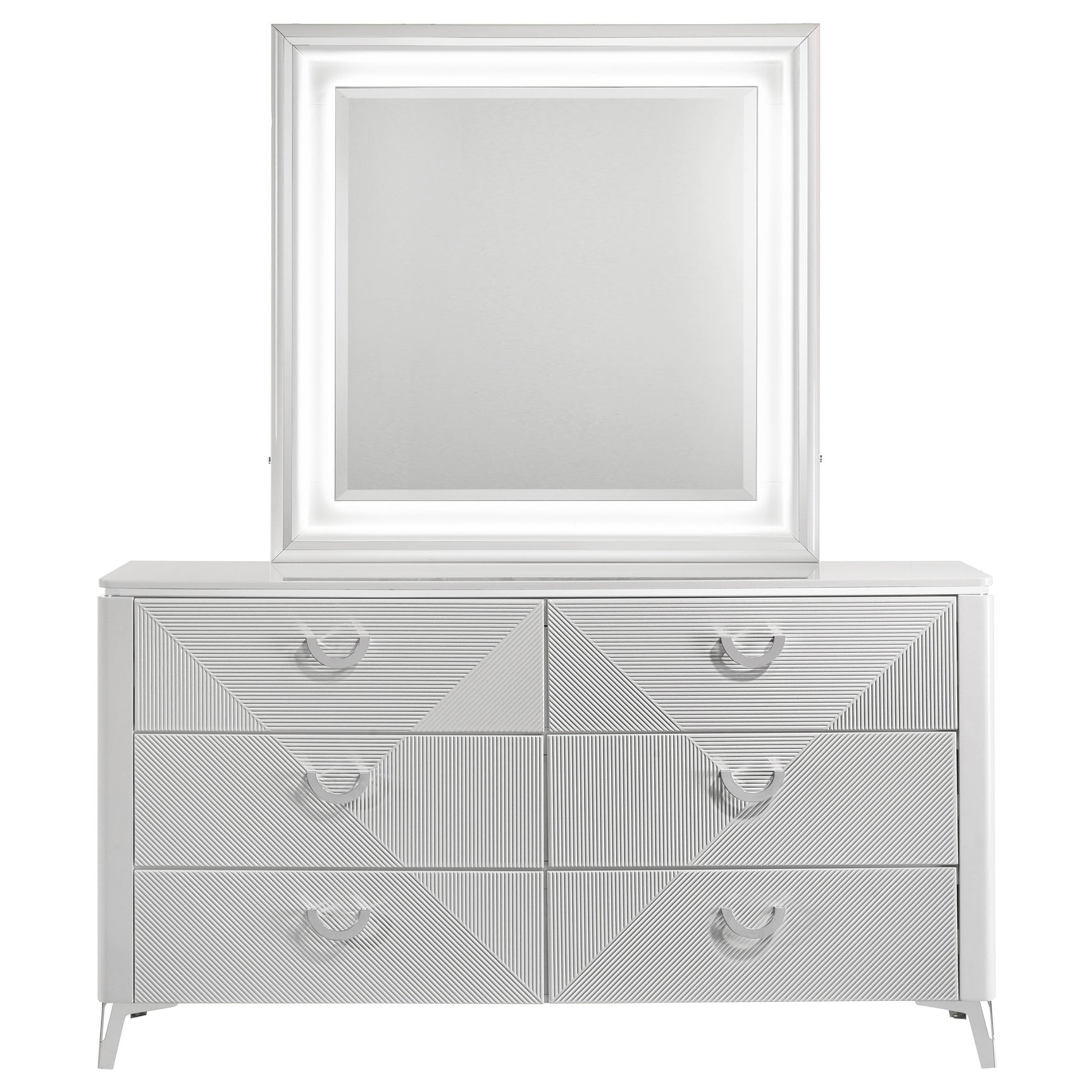 Cassia White High Gloss 6-drawer Dresser Cabinet with Mirror - Ornate Home