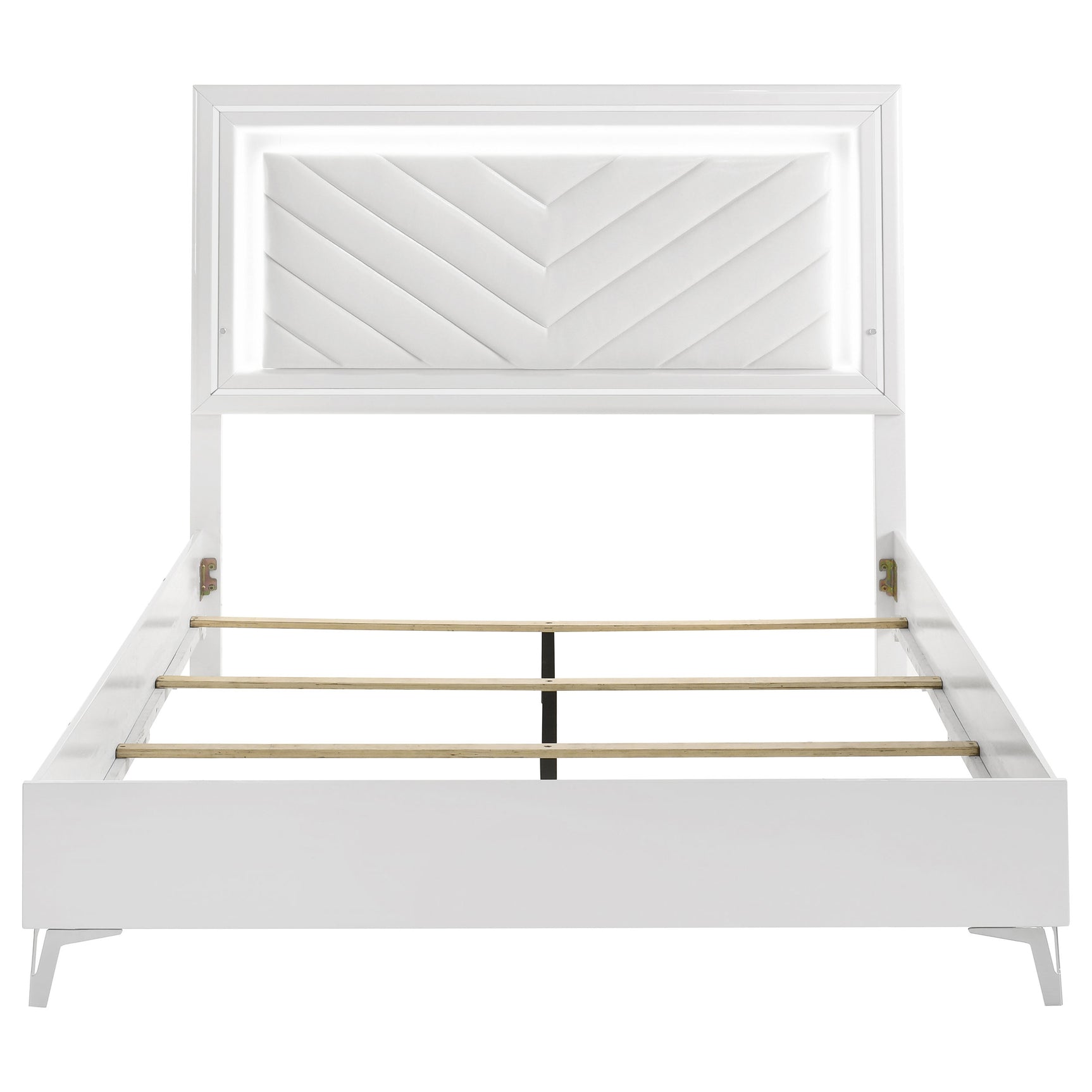 Cassia White High Gloss Queen LED Panel Bed - Ornate Home